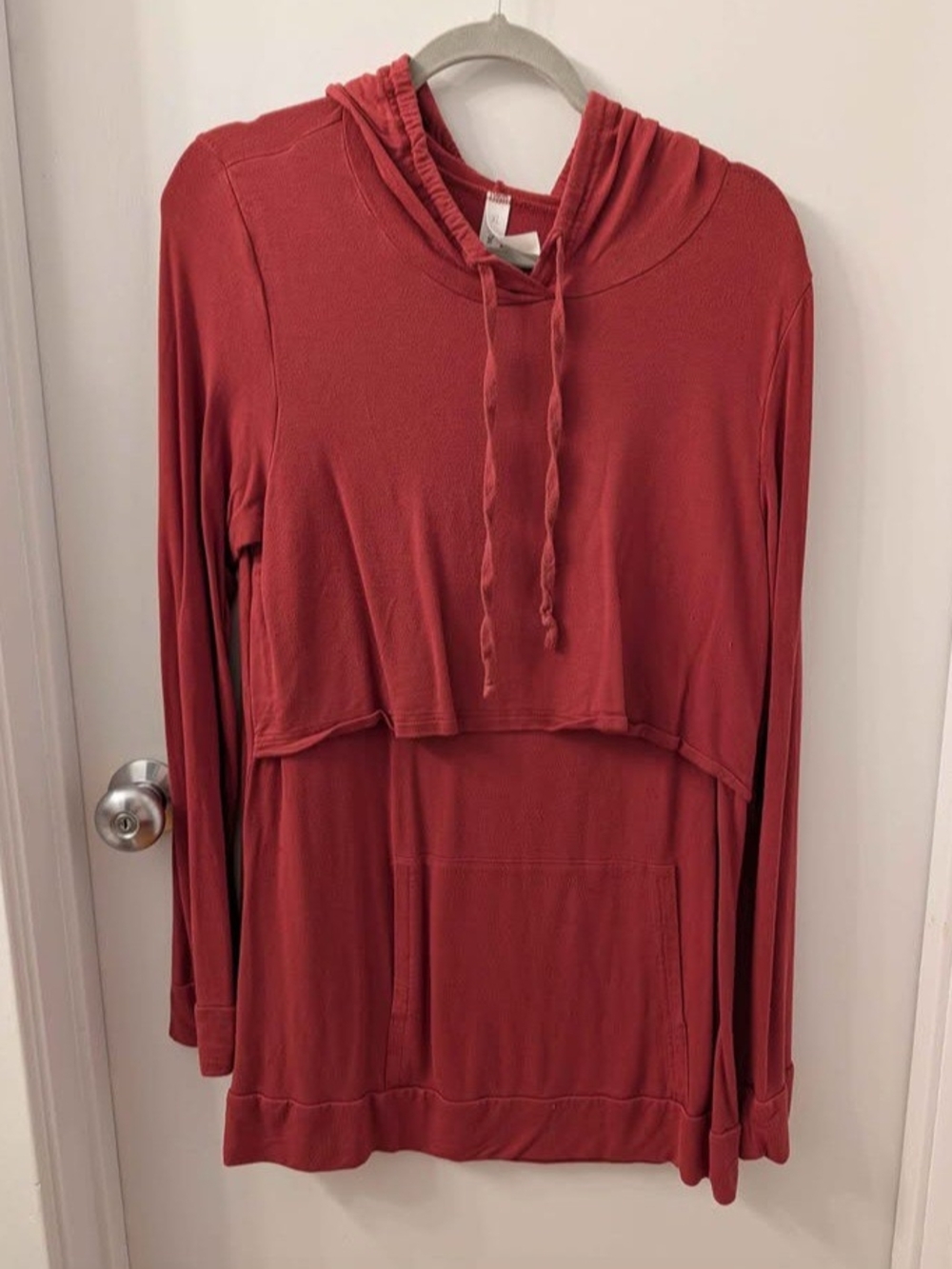 Latched Mama Rust Hooded Cropped Layered Nursing Pullover